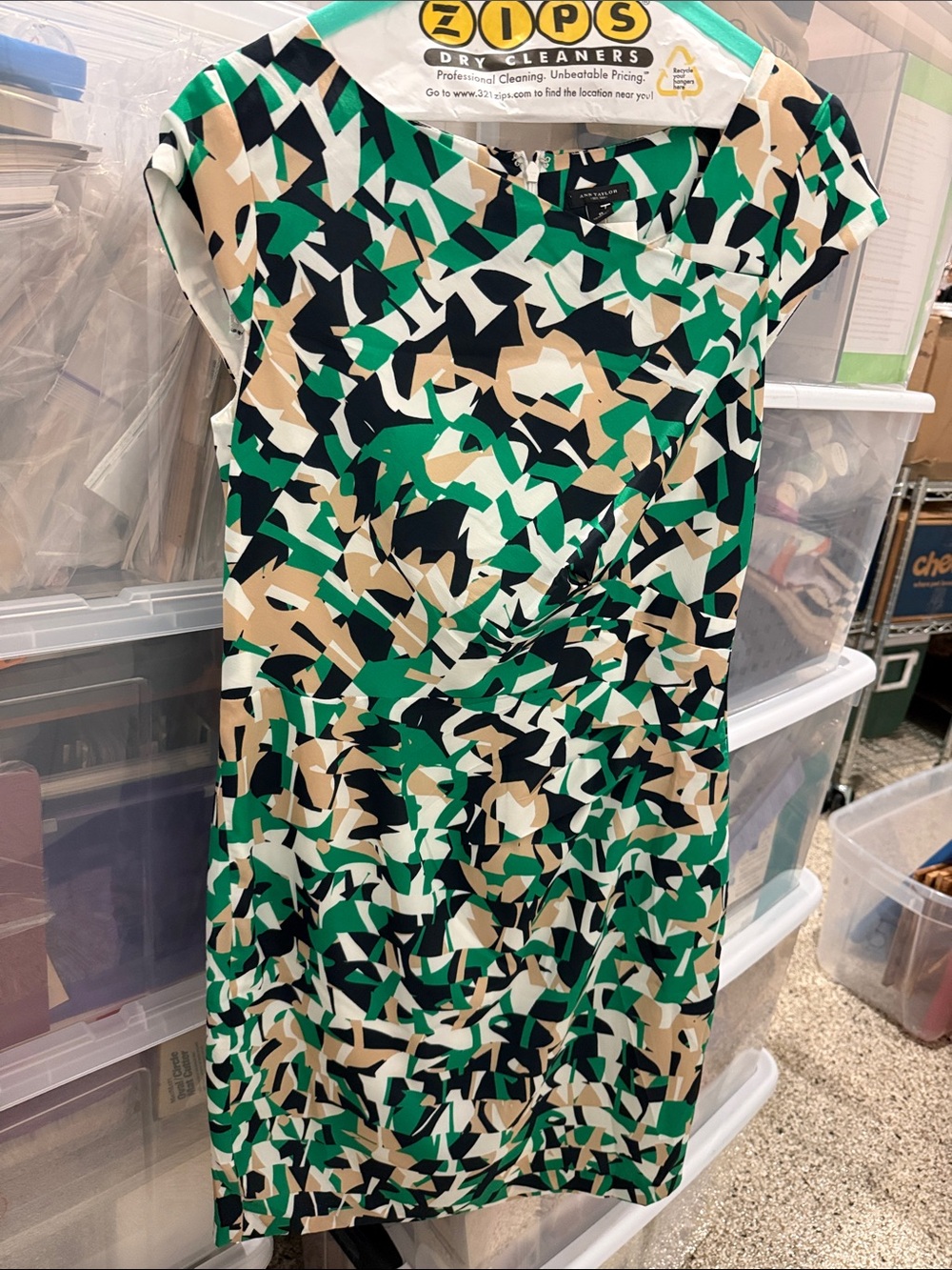 Ann Taylor Abstract Geometric Sheath Dress in Green, Black, Cream